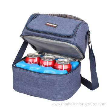 Custom Logo Double Layers Insulated Lunch Cooler Bag, Large Capacity Thermal Waterproof Picnic Bag with Adjustable Shoulder